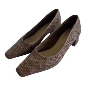Loeffler Randall Nerine Brown Woven Raffia Square Toe Block Heel Pumps 10B